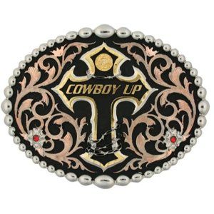 NEW Montana Tri Color Cowboy Up Attitude Belt Buckle